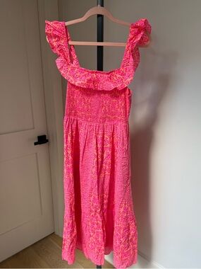 Vineyard Vines Pink Smocked Midi Dress